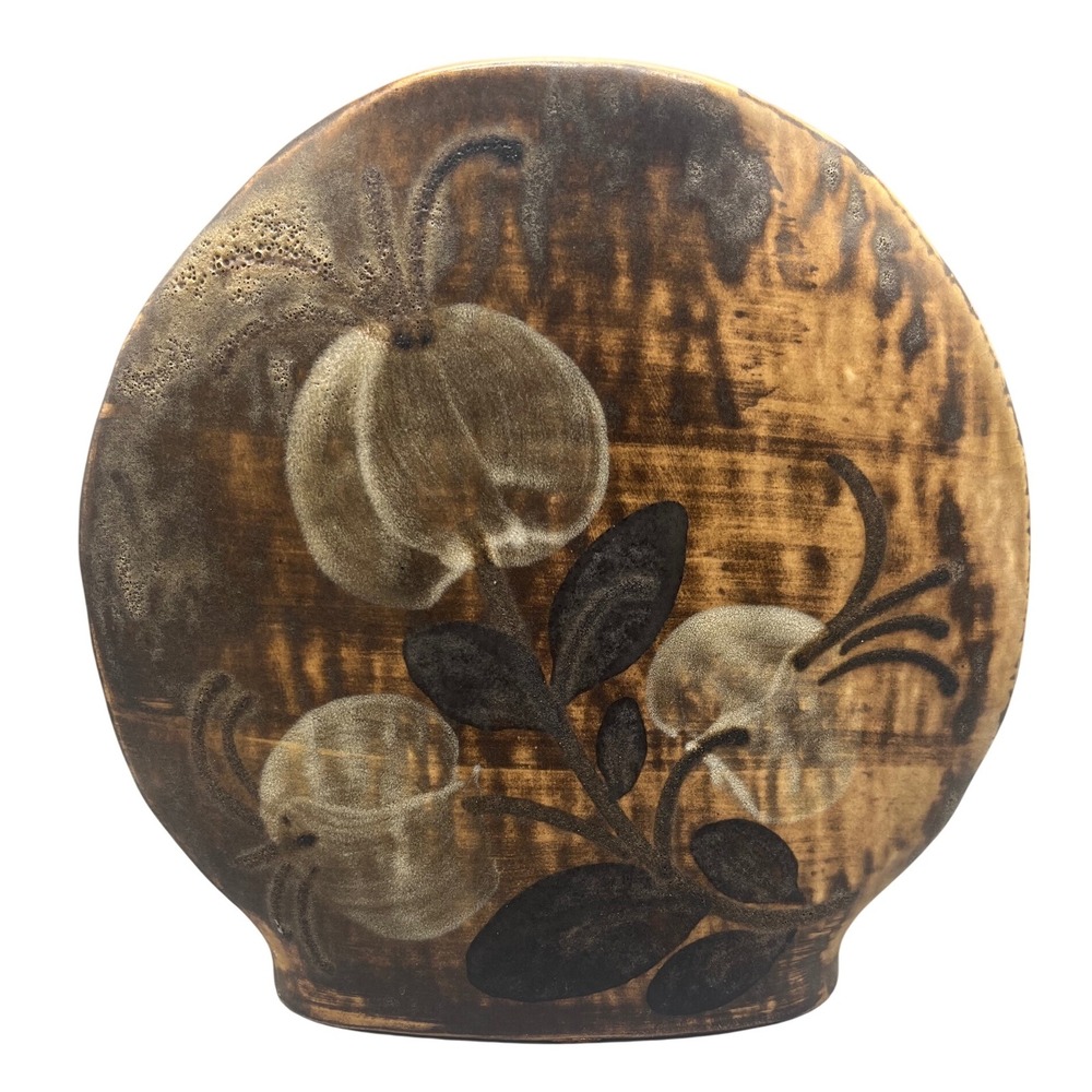 Vintage Austria Pottery Vase Floral Art Nouveau Style Home Decor‎ Oval Design